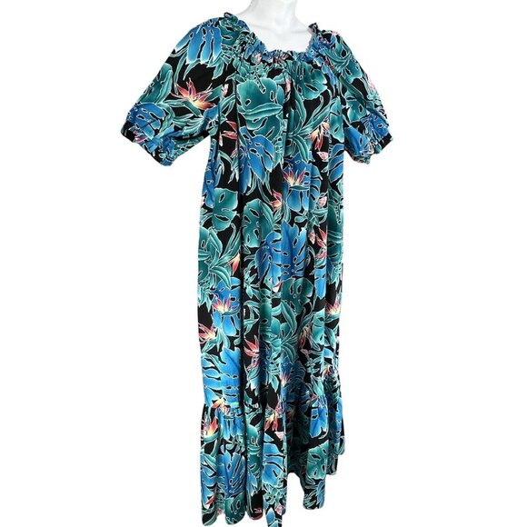 80s Hilo Hattie Womens 3X Hawaiian Maxi Dress Tropical Ruffle Hem Luau Vacation - Picture 8 of 16